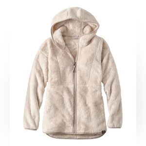 L.L. Bean Cream High Pile Long-Hooded Fleece Jacket